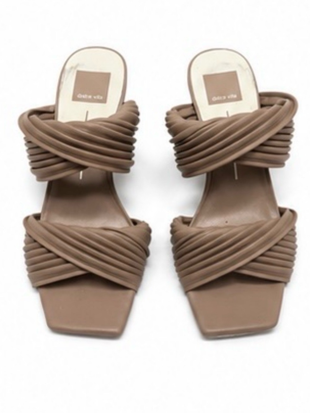 Dolce Vita Taupe Knotted Double-Strap Square-Toe Mules